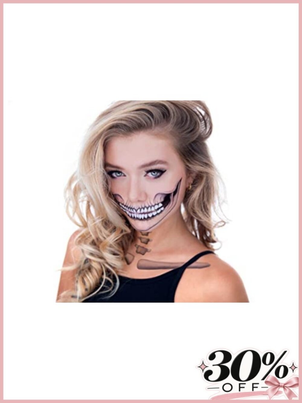 Skull Temporary Tattoo Halloween Costume Face Sticker Adult Waterproof 2 Count